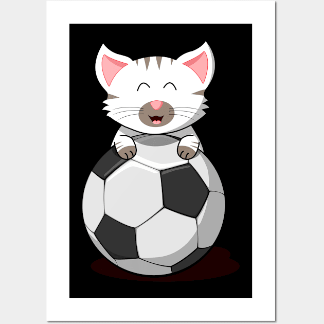 Soccer Cat Soccer Fan Motif White Kitten Wall Art by auviba-design